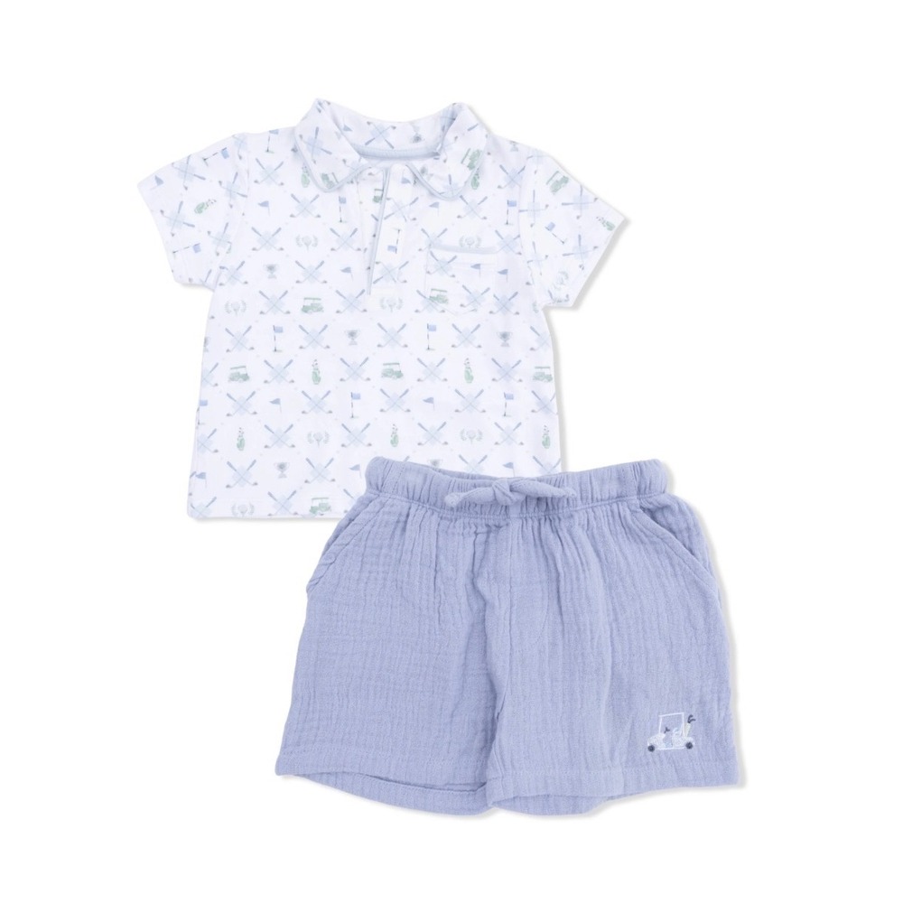 Angel Dear Golf Trellis Blue Polo with Casual Shorts Set Size 3T Baby Boys